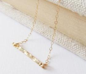 Hmmaered Bar Necklace, 14kt Gold Filled Necklace Gift for Her